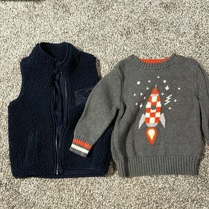 Boys 2t navy fleece vest and gray rocket sweater